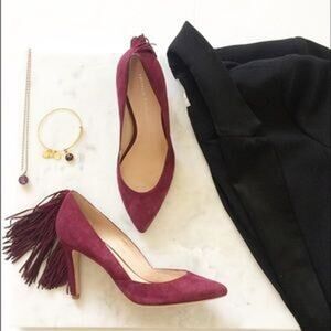 Loeffler Randall Pari Suede Fringe Detail Boho Artsy Maroon Wine Pumps Women's 9